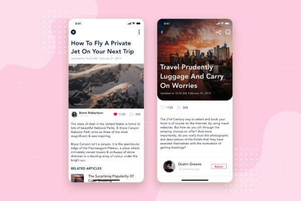 社交APP应用文章列表&详情界面设计模板素材v2 Social – Articles Mobile Interface Concept