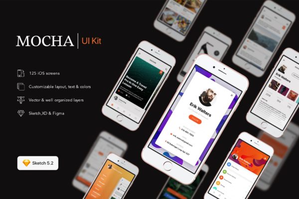多用途APP应用UI设计套件SKETCH设计素材模板 Mocha Mobile UI Kit for SKETCH