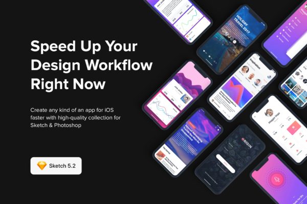 时尚设计潮流APP应用UI设计套件SKETCH设计素材模板 Origin Mobile UI Kit for SKETCH