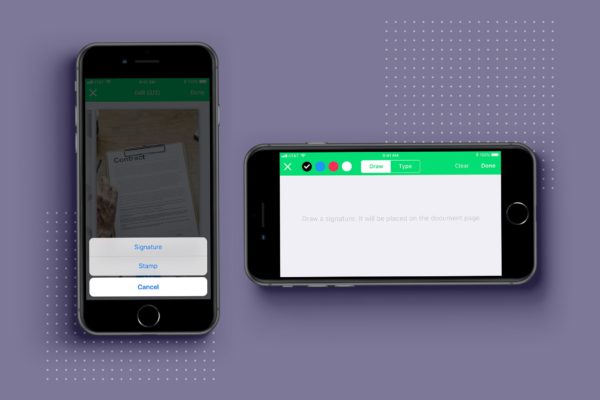 PDF扫描软件APP应用签名设计界面UI设计模板素材 PDF Scanner app mobile template