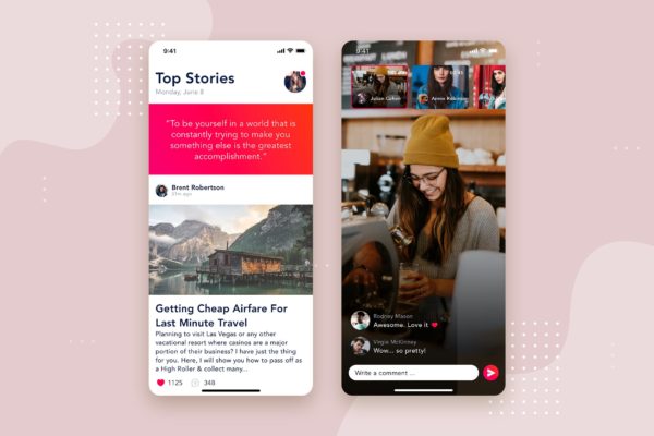 社交APP应用文章列表&详情界面设计模板素材v5 Social – Articles Mobile Interface Concept