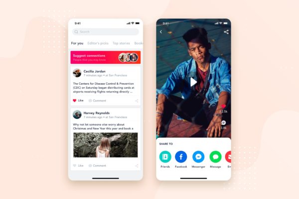 社交APP应用文章列表&详情界面设计模板素材v6 Social – Articles Mobile Interface Concept