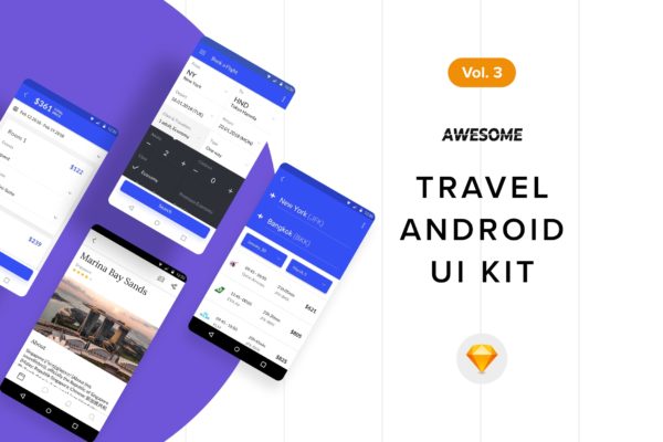 安卓平台旅游APP应用用户交互界面设计SKETCH设计素材模板v3 Android UI Kit – Travel Vol. 3 (Sketch)