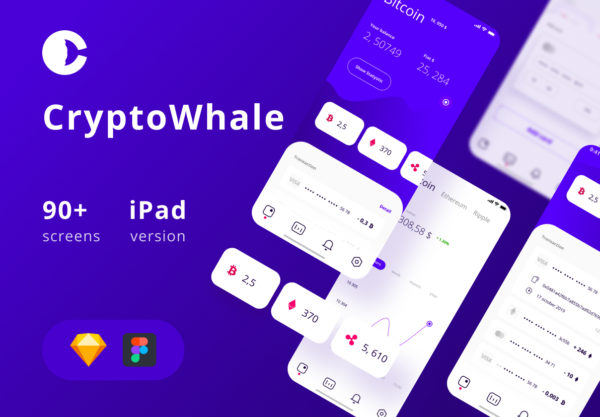蚂蚁素材下午茶：区块链数字加密技术相关的APP UI KIT套装文件[Sketch,Fig]