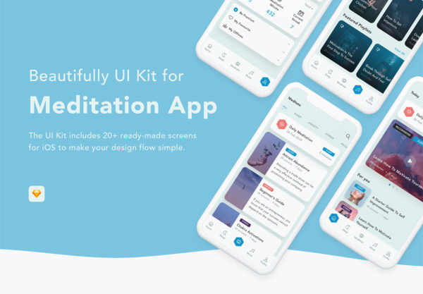 蚂蚁素材下午茶：给冥想训练者使用的 APP UI Kit 套装文件[Sketch]