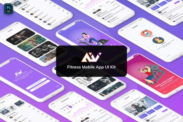 健身运动主题APP用户界面设计Ui Kits素材套件 AmeriVex – Fitness MobileApp Template UI Kit Light