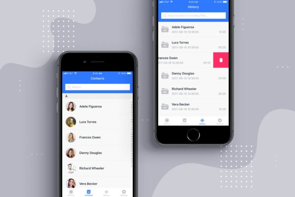 手机自动通话录音APP应用交互设计Ui Kits素材套件 Auto Call Recorder App UI Kit