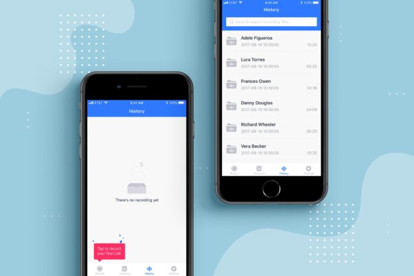 手机通话录音软件APP录音管理界面设计模板素材 Auto Recorder App UI Concept