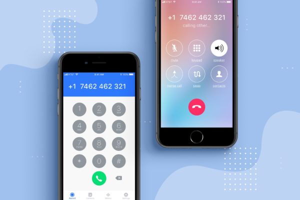 手机通话管理APP应用拨号界面设计模板素材 Auto Call Recorder mobile template
