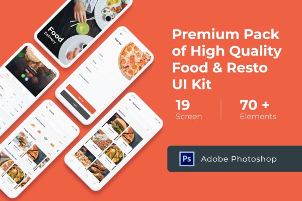 点餐外卖平台APP界面设计Ui Kits素材套件PSD模板 Food Delivery UI KIT for Photoshop