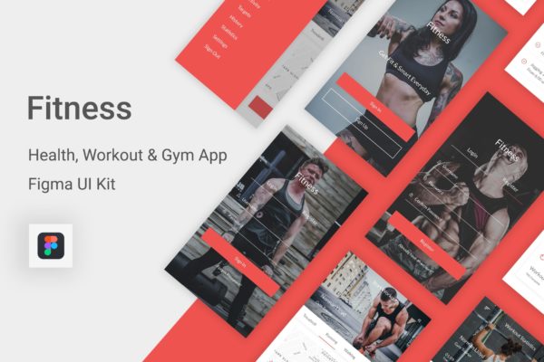 健身俱乐部/健身运动APP应用UI设计套件Figma模板 Fitness – Health, Workout & Gym UI Kit for Figma