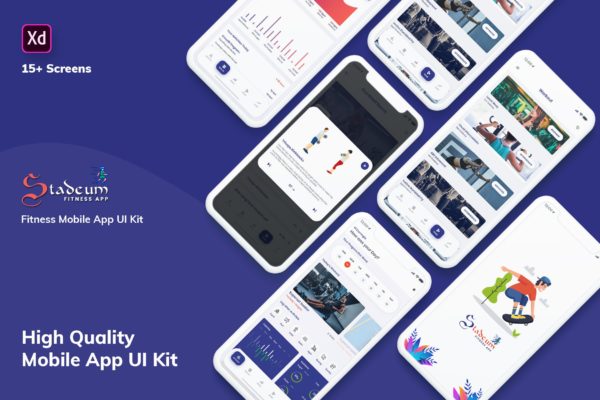 健身运动APP应用UI界面设计XD模板 Stadeum-Fitness Mobile App UI Kit (XD)