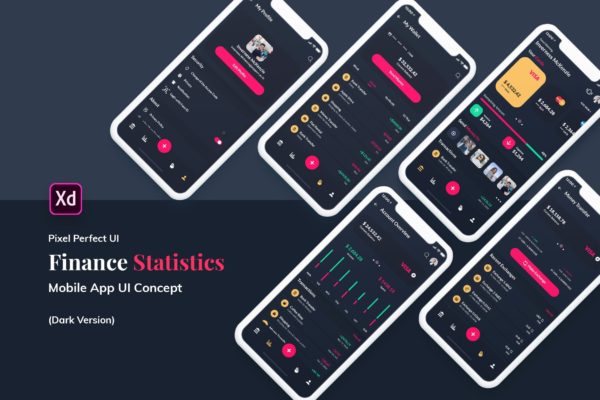 电子钱包移动支付APP应用UI界面设计XD模板[夜间模式版本] Finance Wallet MobileApp UI Kit Dark Version (XD)