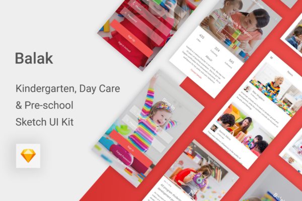 学期教育&幼儿园APP应用UI界面设计SKETCH设计素材模板 Balak – Kindergarten & Pre-school Sketch UI Kit