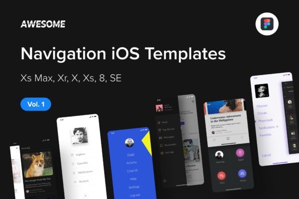 iOS平台APP应用导航菜单设计模板素材v1[Figma] Awesome iOS UI Kit – Navigation Vol. 1 (Figma)