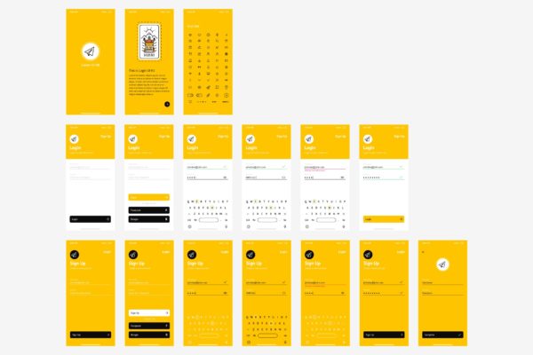 APP应用注册登录界面设计线框图模板 Simple Vector Wareframe Ui Kit for Login and Sign