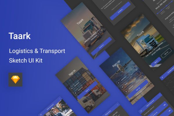 物流运输快递APP应用UI界面设计SKETCH设计素材模板 Taark – Logistics & Transport Sketch UI Kit