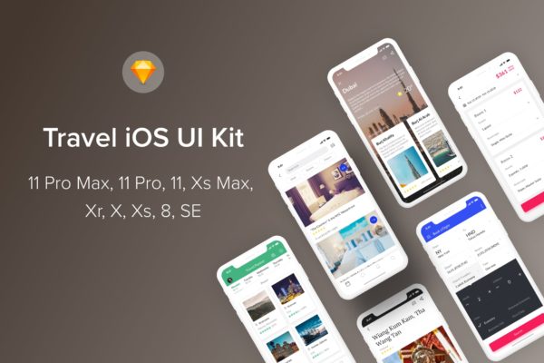 iOS平台旅游社交APP应用UI设计SKETCH设计素材模板 Travel iOS UI Kit (Sketch)