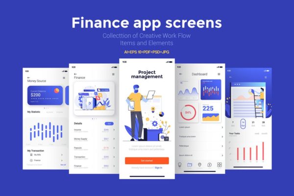 15款金融主题APP应用屏幕界面设计模板素材 15 Finance app Screens
