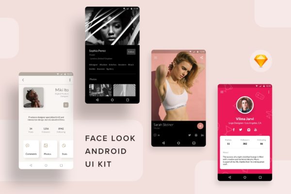 安卓平台图片社交APP应用UI设计SKETCH设计素材模板 Face Look Android UI Kit (Sketch)