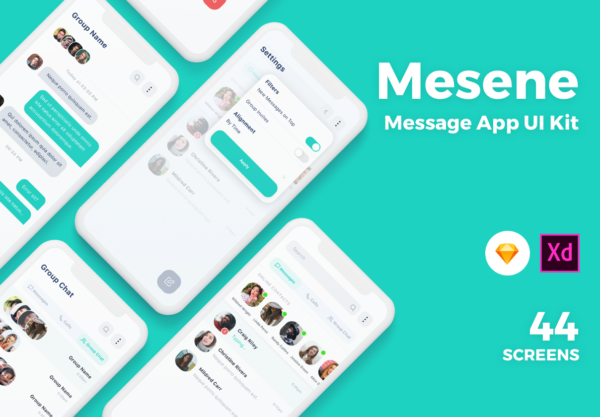 蚂蚁素材下午茶：简单的消息类APP UI KIT套装文件[Sketch,XD]