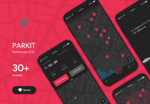 蚂蚁素材下午茶：找停车位服务相关APP UI套现文件[SKeth,fig]