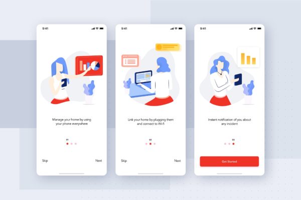 智能家居APP应用引导页设计SKETCH设计素材模板 Smart Home – Onboarding mobile app UI template