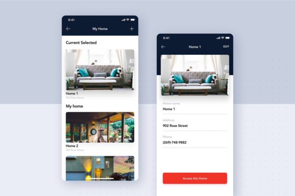 智能家居APP应用房屋管理界面设计SKETCH设计素材模板 Smart Home Controller Mobile UI Concept