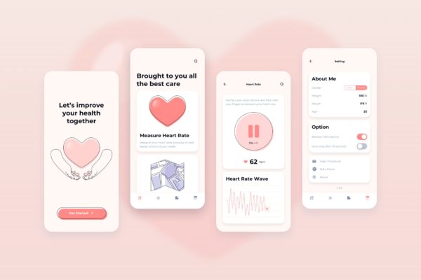 健康监测类APP应用心率测量UI界面设计模板素材 Heart Rate Measurement UI – FD