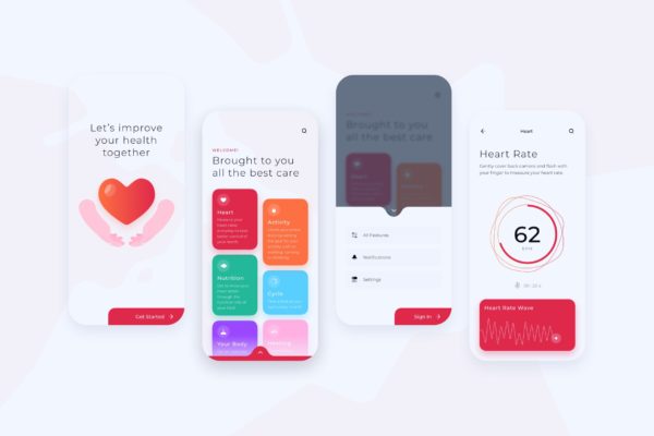健康监测类APP应用主页UI界面设计模板素材 Health Home Basic UI – FD