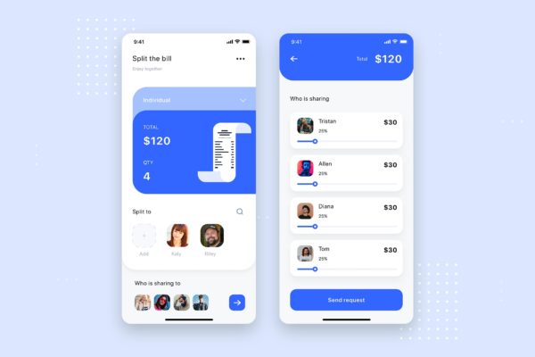 帐单拆分APP应用用户界面UI设计模板素材 Split Bill Mobile UI Template