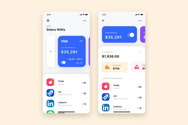 金融APP应用程序用户界面设计模板素材 Financial App UI Kit