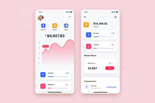 加密钱包APP应用程序UI设计模板素材 Crypto Wallet Mobile App UI Kit Template