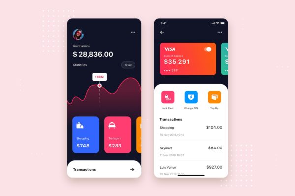 网上银行APP应用用户界面UI设计模板素材 Bank App UI Kit Template