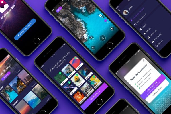 手机墙纸壁纸文件APP应用UI设计套件 Wallpaper HD Downloader mobile app UI Kit