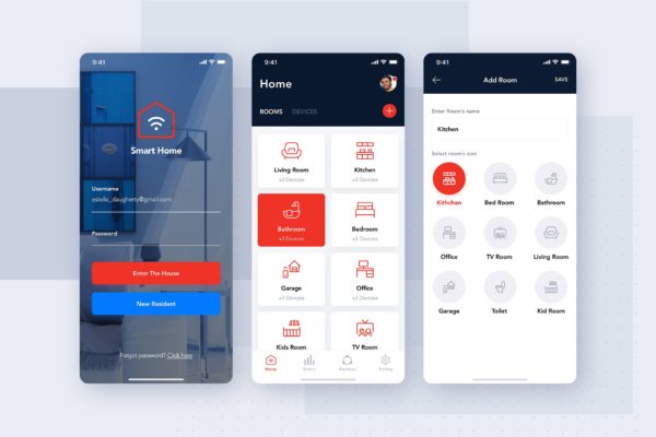 智能家居APP应用设备控制界面设计SKETCH设计素材模板 Smart Home Controller Mobile App Concept