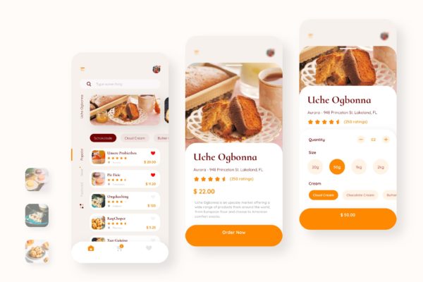面包店点餐APP应用UI设计模板素材 Uche Bakery Booking Mobile UI – N
