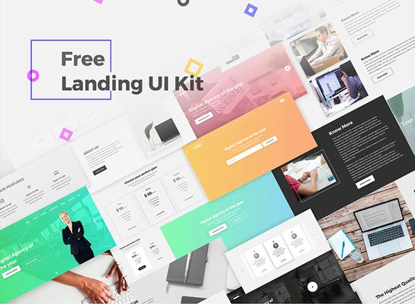 非常完整的一套网页UI设计套件模板素材 Landing Page UI Kit