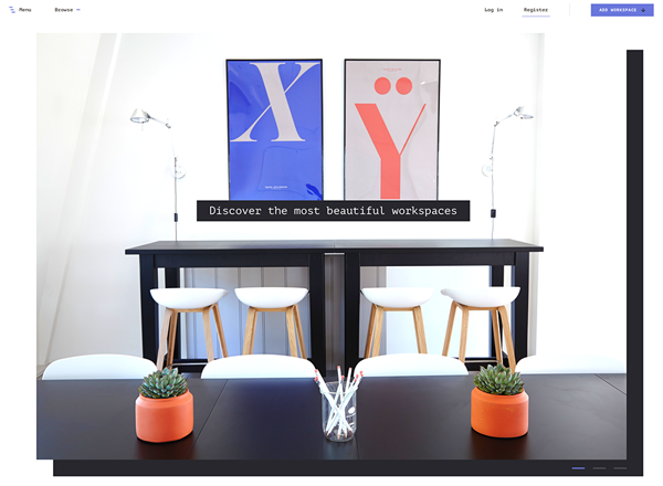 创意工作室/办公室展示页面模板设计素材精选设计素材精选 Inspiring workspaces – landing page (.sketch)