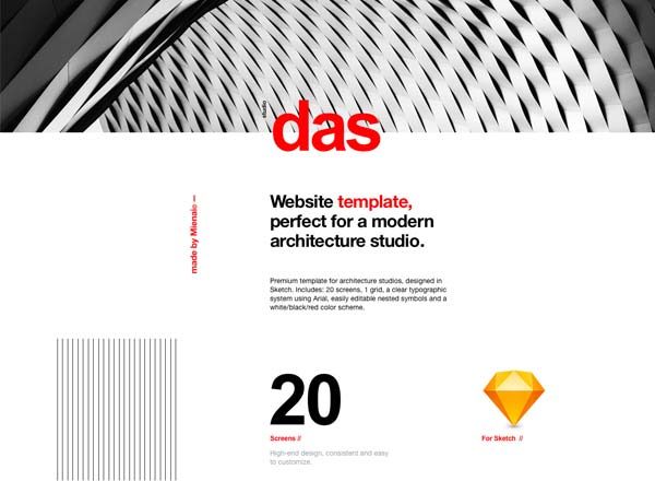 现代建筑艺术感的个性网页主题模版文件[for Sketch]
