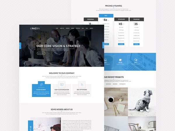 蓝色系实用网站PSD分层设计模板素材 Razbin – Digital Agency Web Template