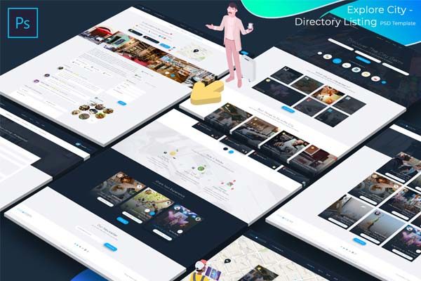 蚂蚁素材下午茶：城市全貌介绍与探索相关功能的网站模板UI KITS 文件