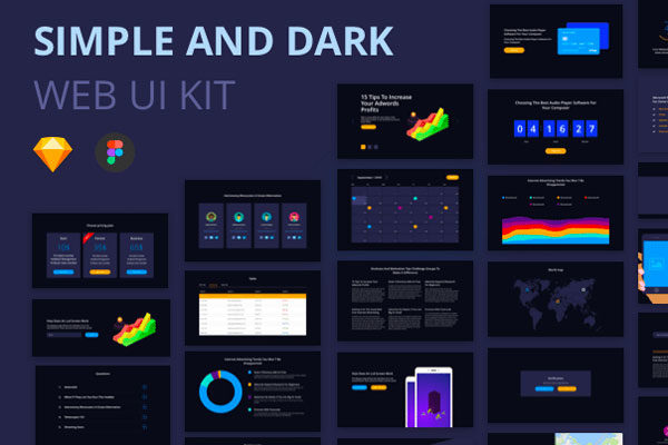第一素材下午茶：黑色酷炫的产品业务数据网站UI kits模版文件 [Sketch]