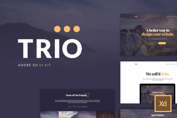 现代产品服务官网UI设计套件模板素材[for Adobe XD] Trio UI Kit for Adobe XD