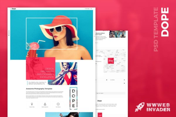 时尚摄影作品展示网站PSD分层设计模板素材 Dope – Creative Photography Portfolio PSD Template