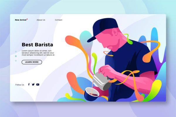 咖啡品牌网站Banner&着陆页PSD分层设计模板素材 Best Coffee Barista – Banner & Landing Page