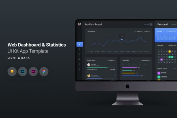 Web仪表板-数据统计分析UI工具包v1 Web Dashboard & Statistics UI Kit App Template 1