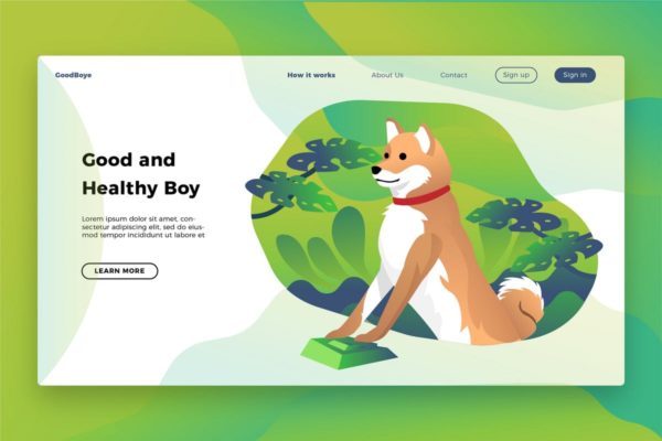 宠物网站Banner&着陆页PSD分层设计模板素材 Shiba Inu – Banner & Landing Page