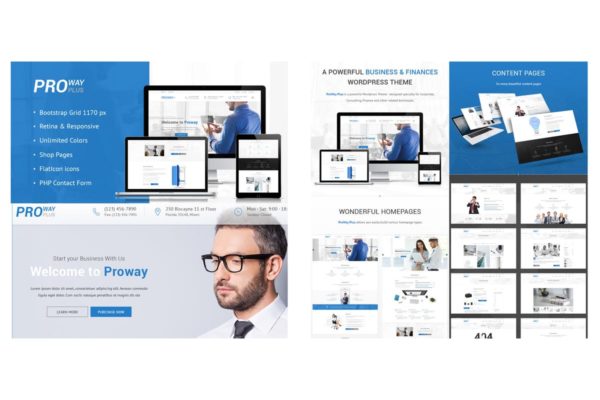 清新现代扁平风格公司/商业官网PSD网站模板 Proway Plus PSD Template