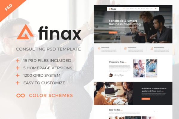 商务咨询类型企业网站PSD分层设计模板素材 Finax – Business Consulting PSD Template